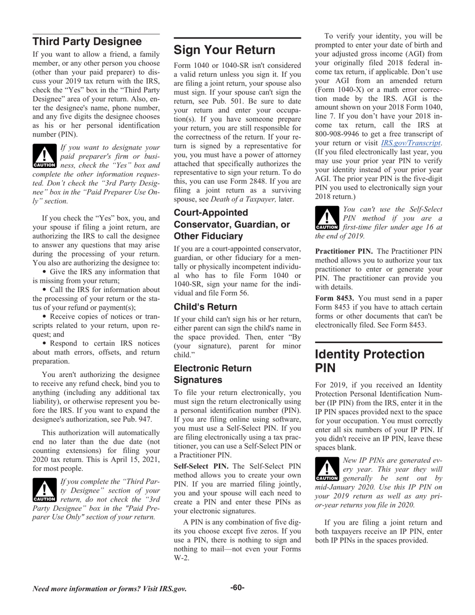 Instructions for IRS Form 1040, 1040-SR, Page 60