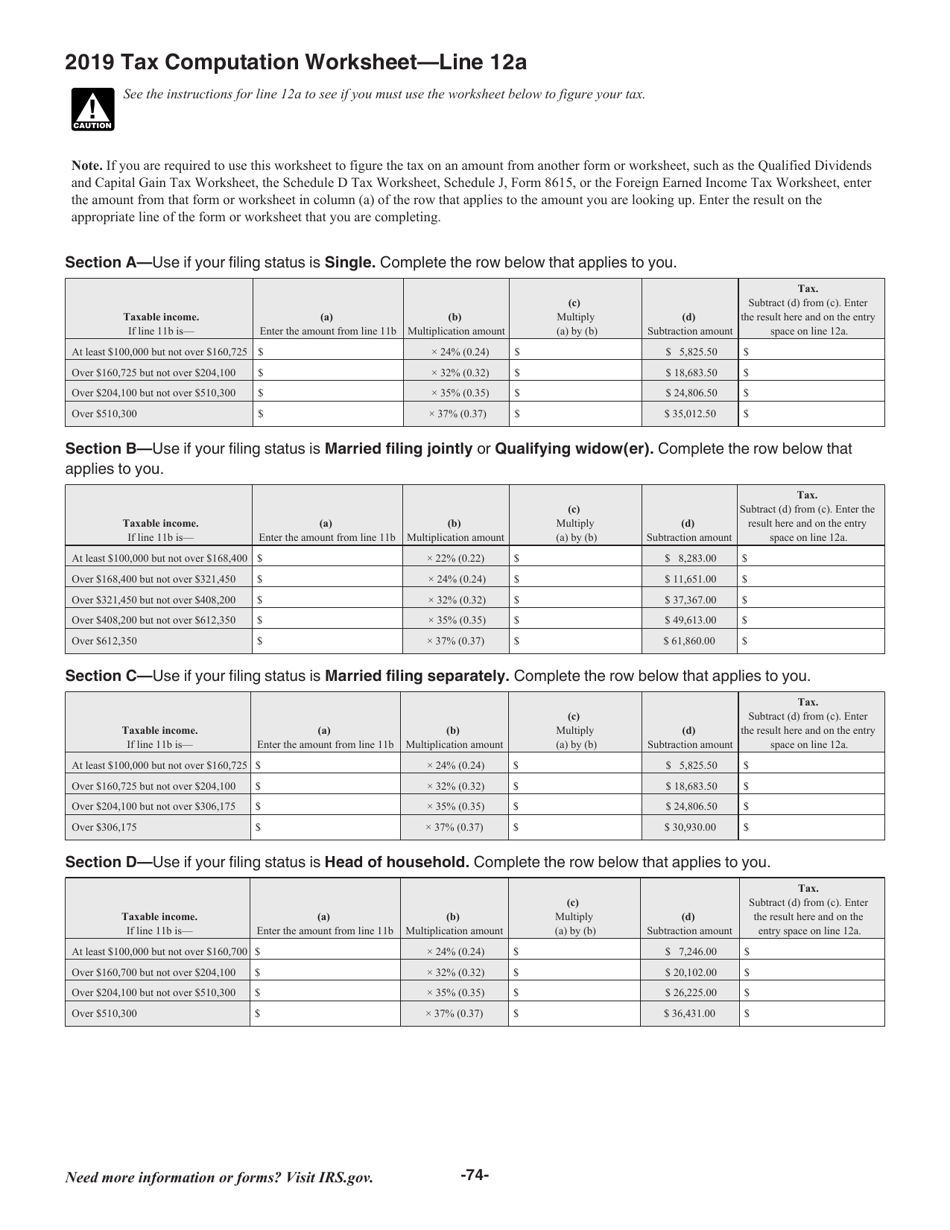 Instructions for IRS Form 1040, 1040-SR, Page 74