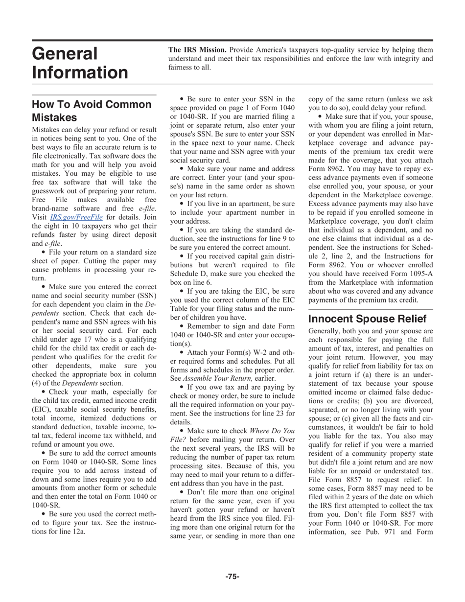 Instructions for IRS Form 1040, 1040-SR, Page 75