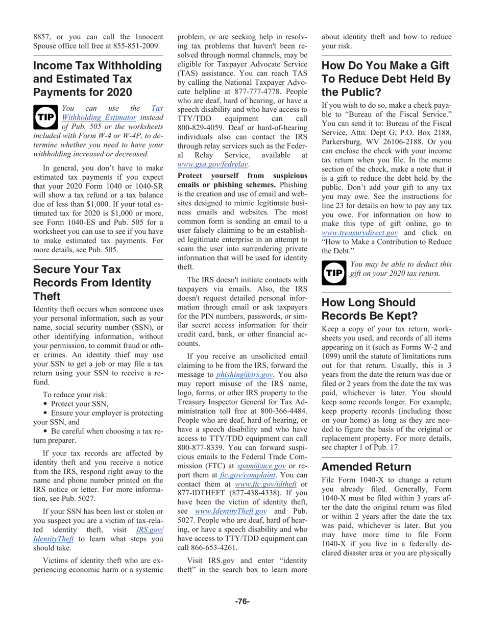 Instructions for IRS Form 1040, 1040-SR, Page 76