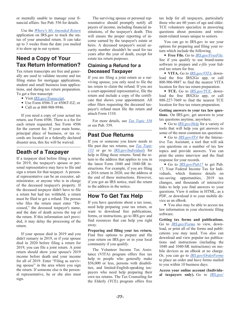 Instructions for IRS Form 1040, 1040-SR, Page 77