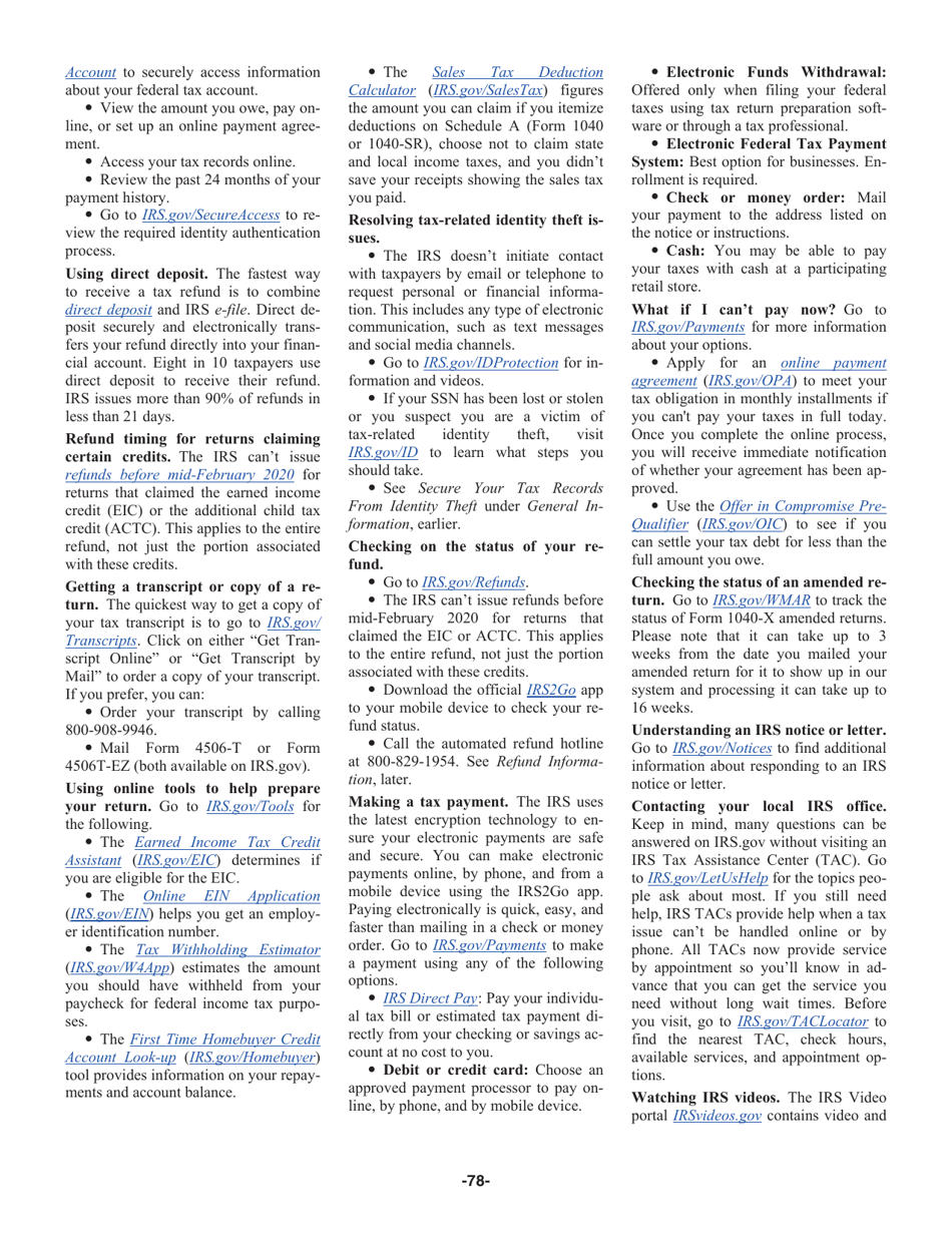 Instructions for IRS Form 1040, 1040-SR, Page 78