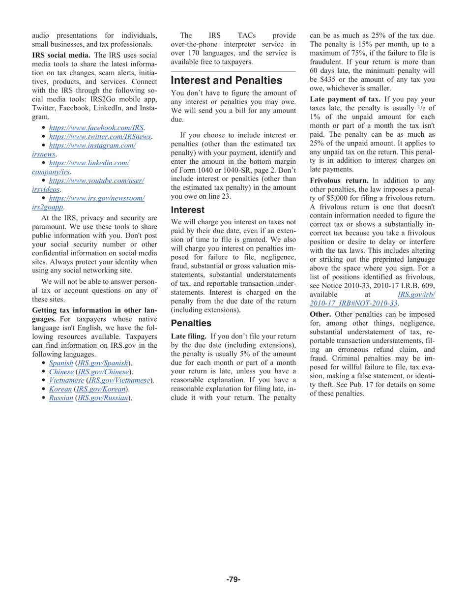 Instructions for IRS Form 1040, 1040-SR, Page 79