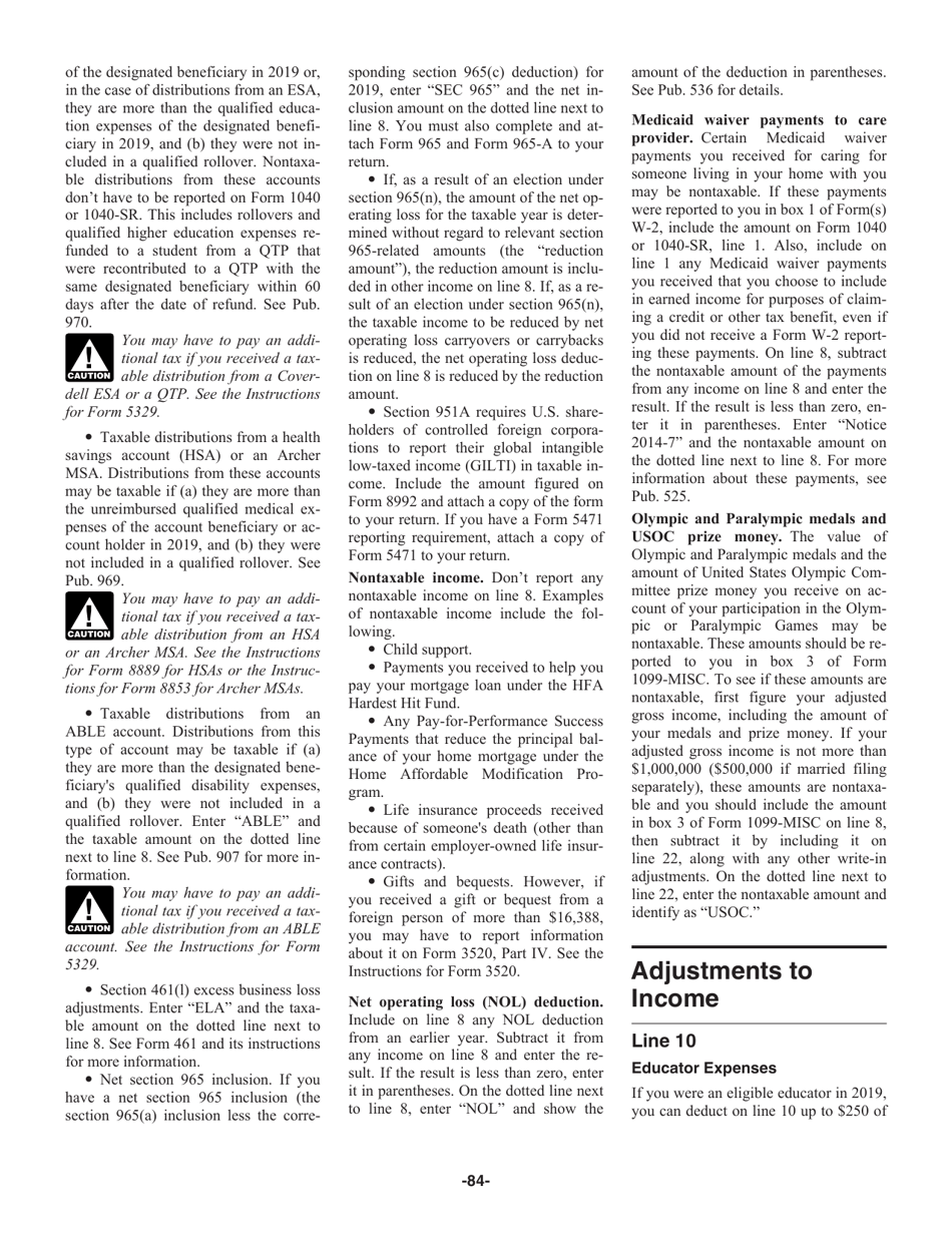 Instructions for IRS Form 1040, 1040-SR, Page 84