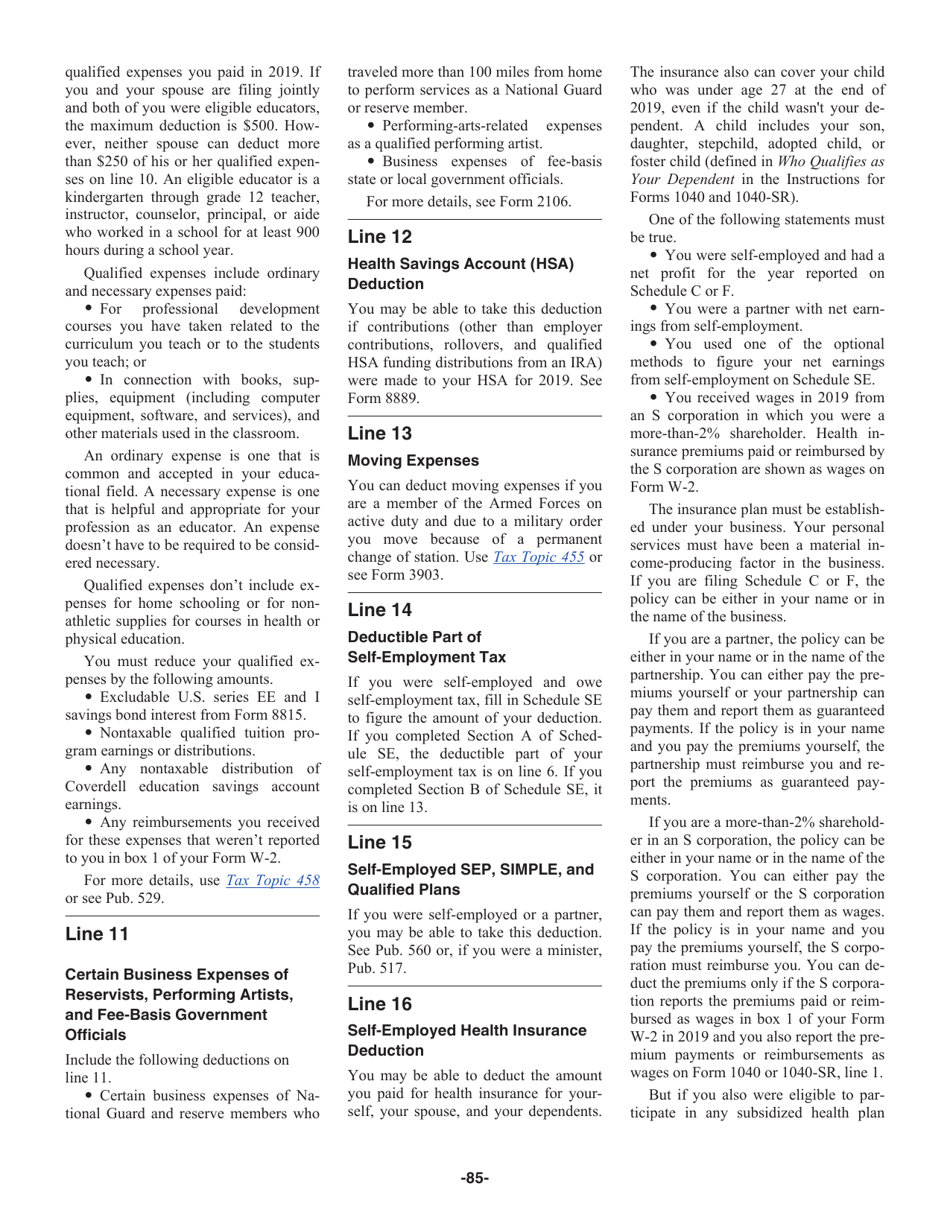 Instructions for IRS Form 1040, 1040-SR, Page 85