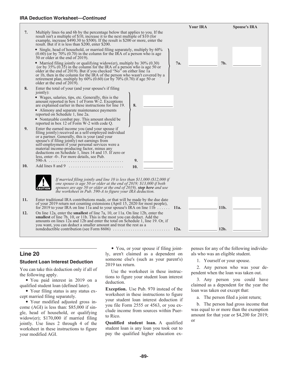 Instructions for IRS Form 1040, 1040-SR, Page 89