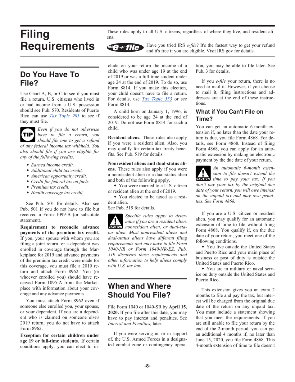 Instructions for IRS Form 1040, 1040-SR, Page 8