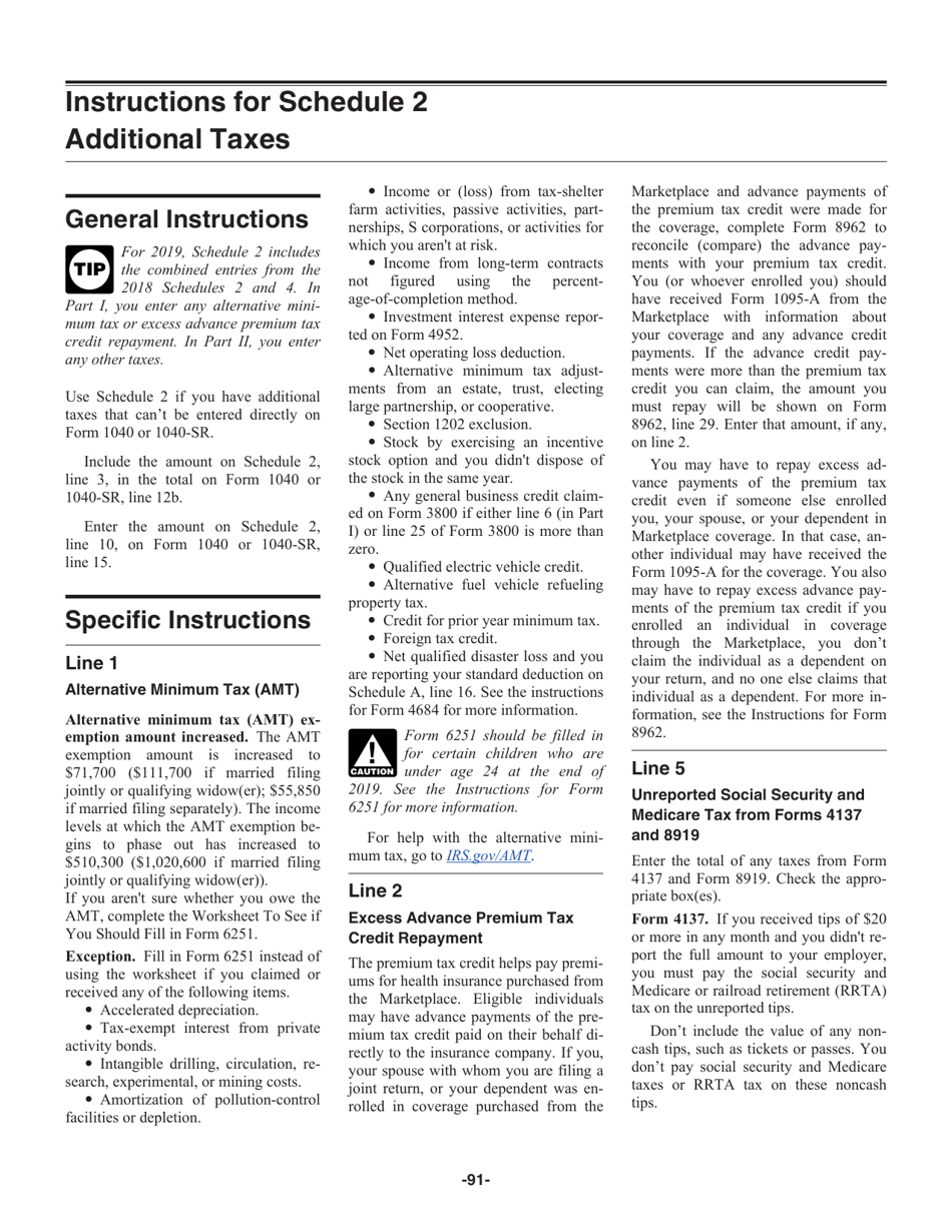 Instructions for IRS Form 1040, 1040-SR, Page 91