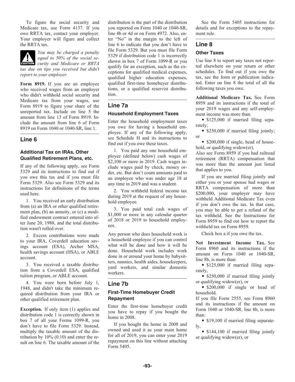 Instructions for IRS Form 1040, 1040-SR, Page 93