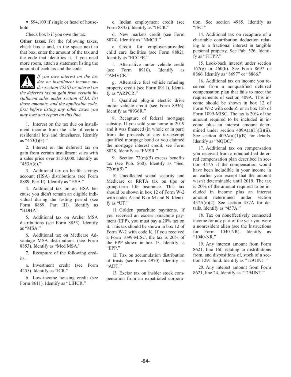 Instructions for IRS Form 1040, 1040-SR, Page 94