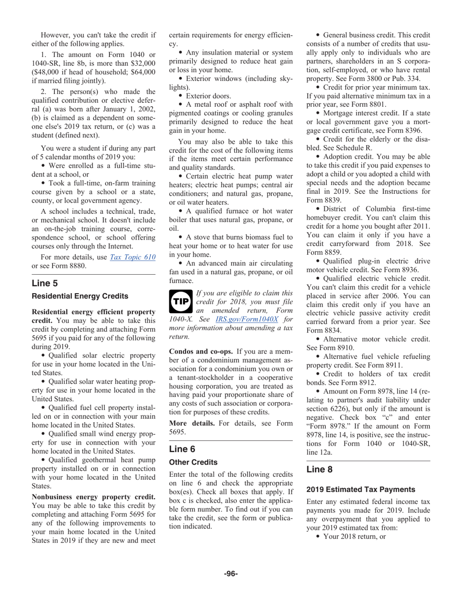 Instructions for IRS Form 1040, 1040-SR, Page 96