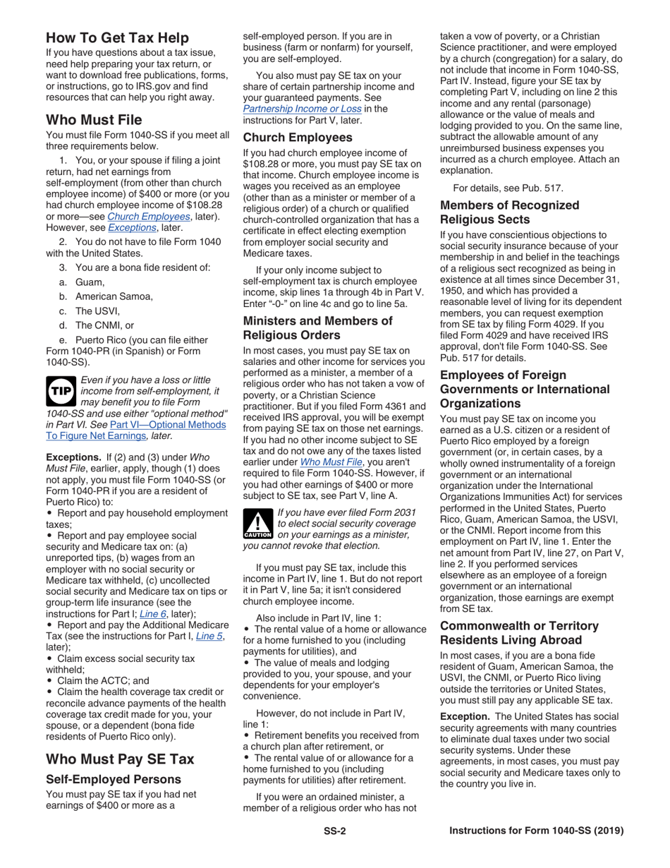 Instructions for IRS Form 1040-SS U.S. Self-employment Tax Return (Including the Additional Child Tax Credit for Bona Fide Residents of Puerto Rico), Page 2