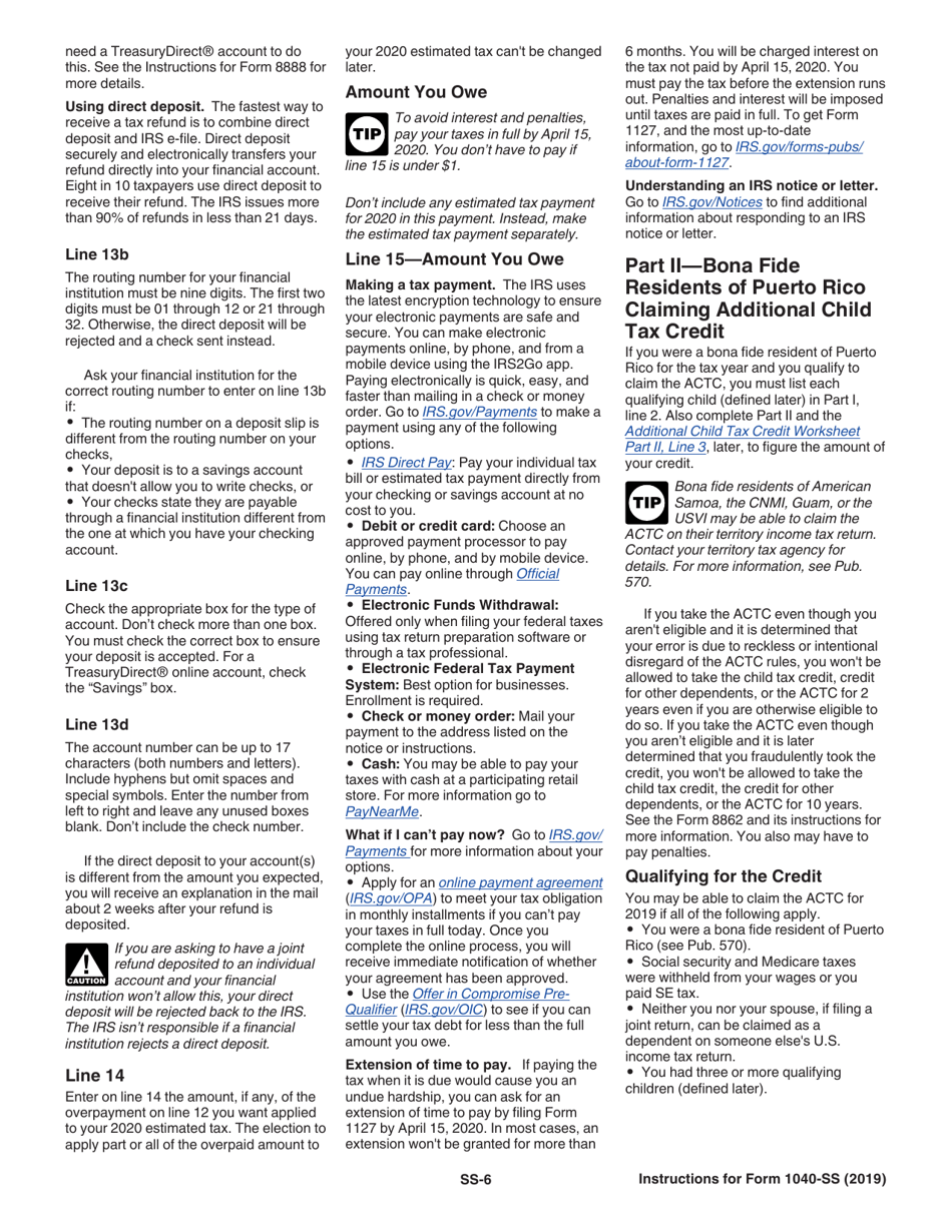 Instructions for IRS Form 1040-SS U.S. Self-employment Tax Return (Including the Additional Child Tax Credit for Bona Fide Residents of Puerto Rico), Page 6