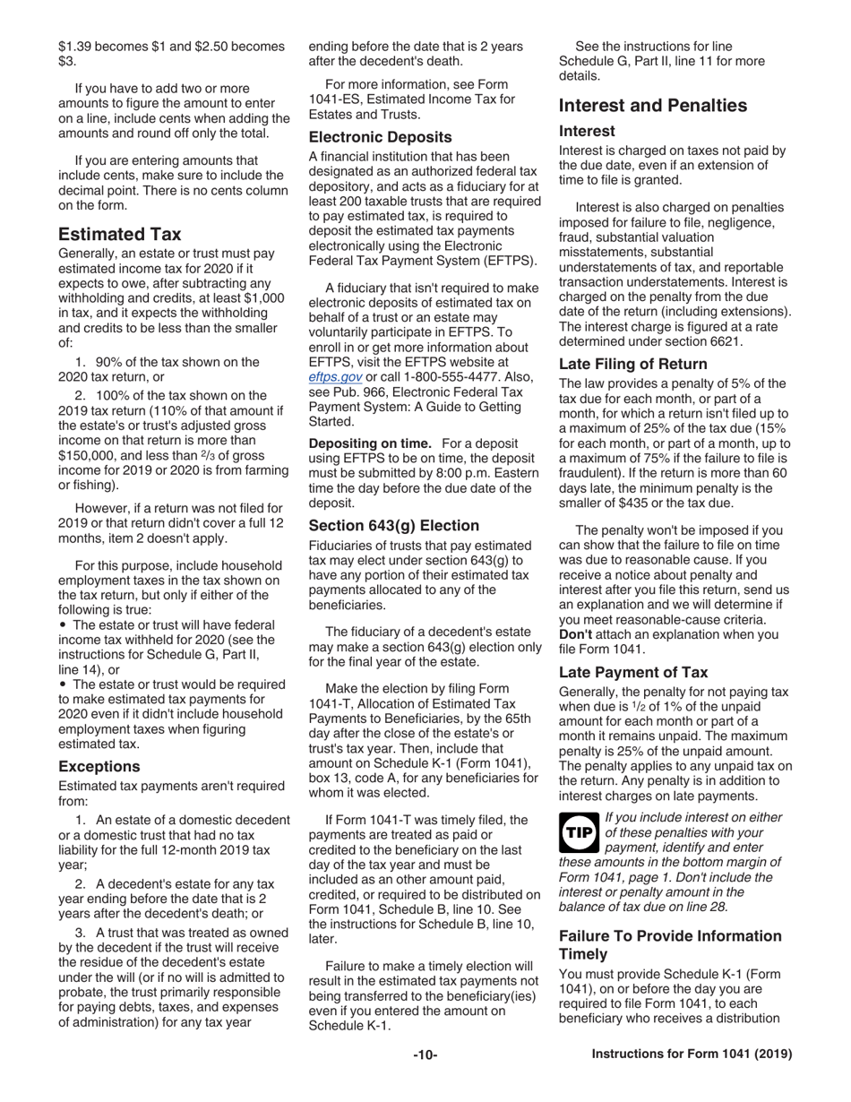 Instructions for IRS Form 1041 Schedule A, B, G, J, K-1 U.S. Income Tax Return for Estates and Trusts, Page 10
