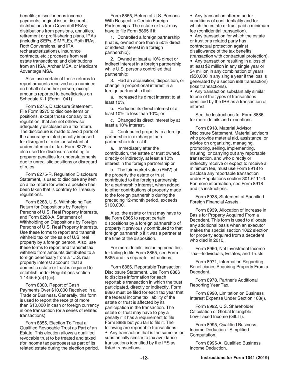 Instructions for IRS Form 1041 Schedule A, B, G, J, K-1 U.S. Income Tax Return for Estates and Trusts, Page 12