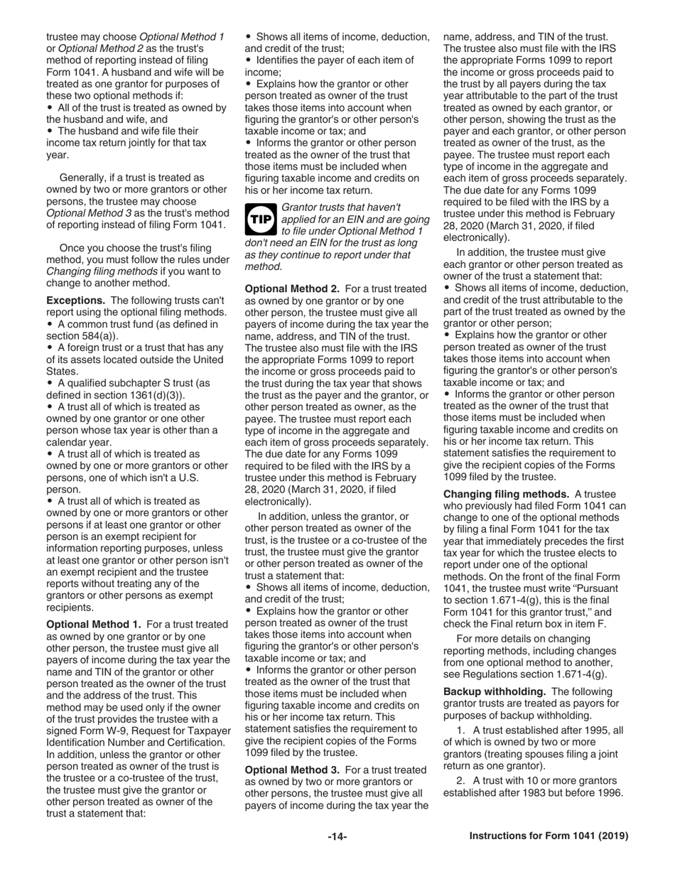 Instructions for IRS Form 1041 Schedule A, B, G, J, K-1 U.S. Income Tax Return for Estates and Trusts, Page 14