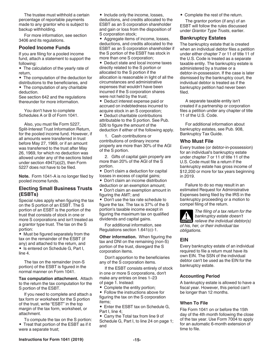Instructions for IRS Form 1041 Schedule A, B, G, J, K-1 U.S. Income Tax Return for Estates and Trusts, Page 15