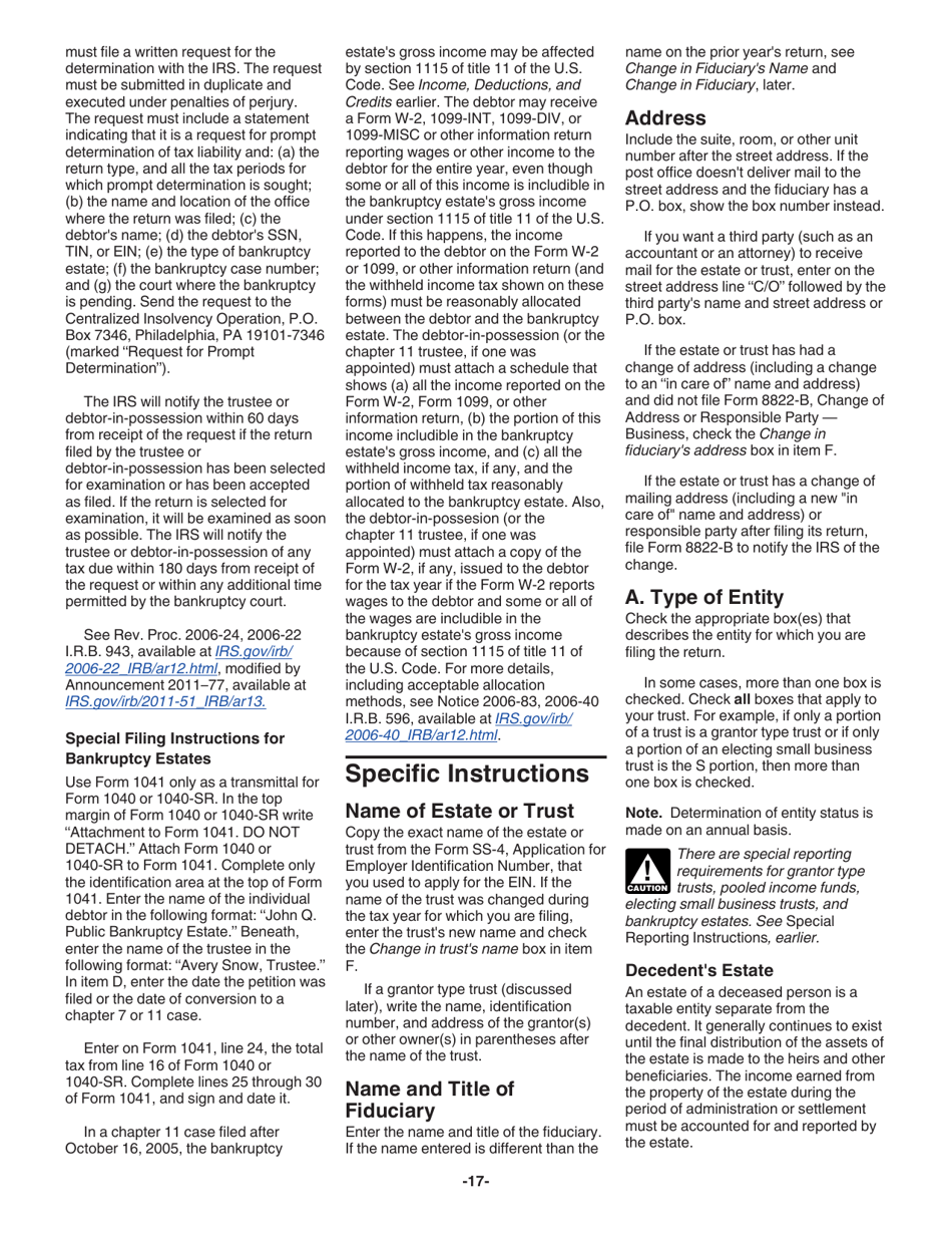 Instructions for IRS Form 1041 Schedule A, B, G, J, K-1 U.S. Income Tax Return for Estates and Trusts, Page 17