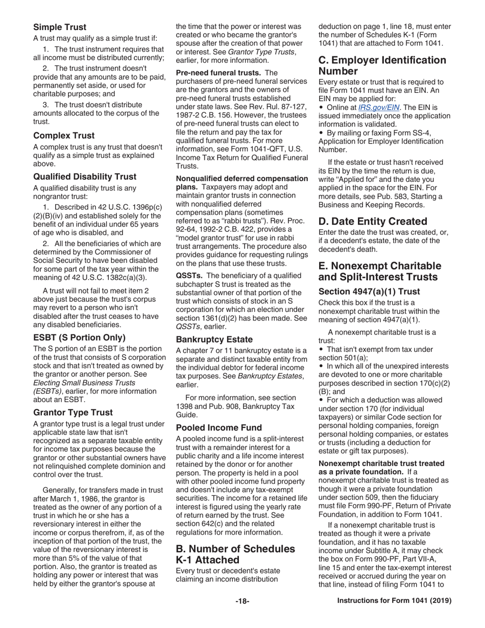 Instructions for IRS Form 1041 Schedule A, B, G, J, K-1 U.S. Income Tax Return for Estates and Trusts, Page 18