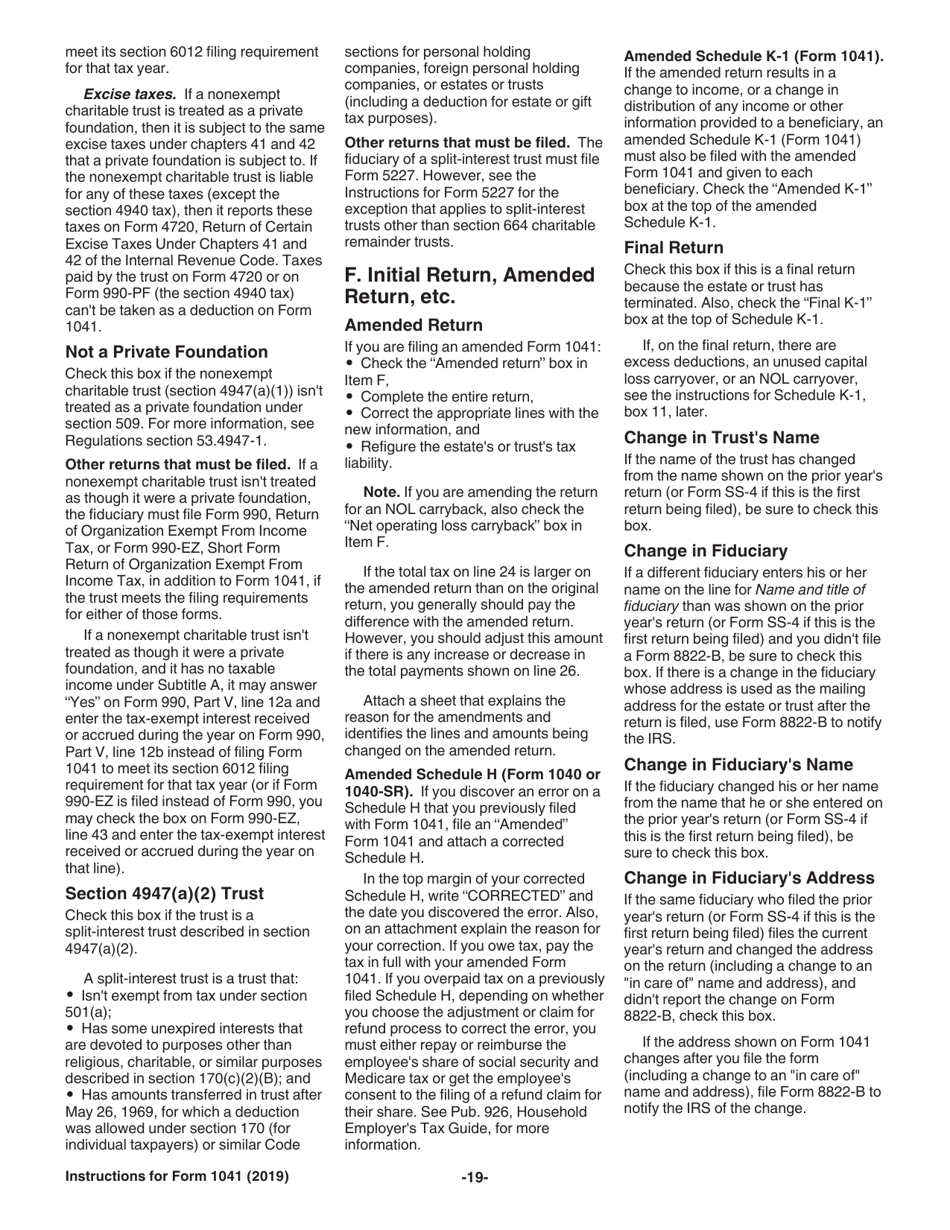 Instructions for IRS Form 1041 Schedule A, B, G, J, K-1 U.S. Income Tax Return for Estates and Trusts, Page 19