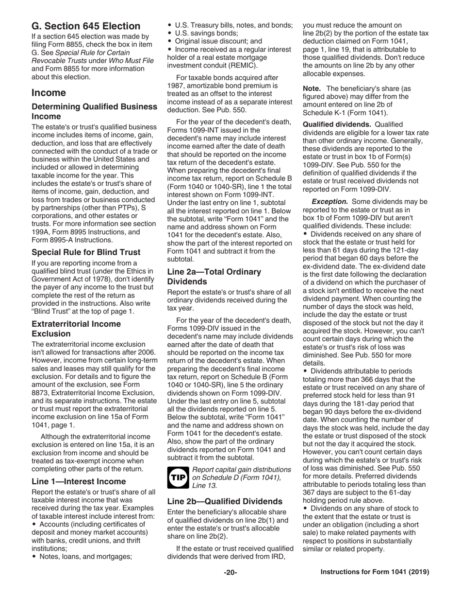 Instructions for IRS Form 1041 Schedule A, B, G, J, K-1 U.S. Income Tax Return for Estates and Trusts, Page 20