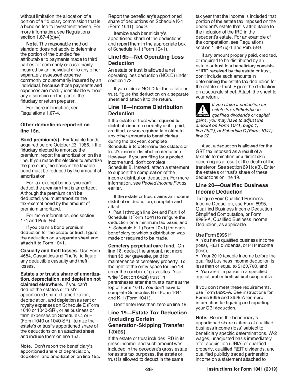 Instructions for IRS Form 1041 Schedule A, B, G, J, K-1 U.S. Income Tax Return for Estates and Trusts, Page 26