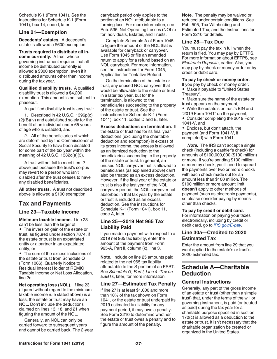 Instructions for IRS Form 1041 Schedule A, B, G, J, K-1 U.S. Income Tax Return for Estates and Trusts, Page 27