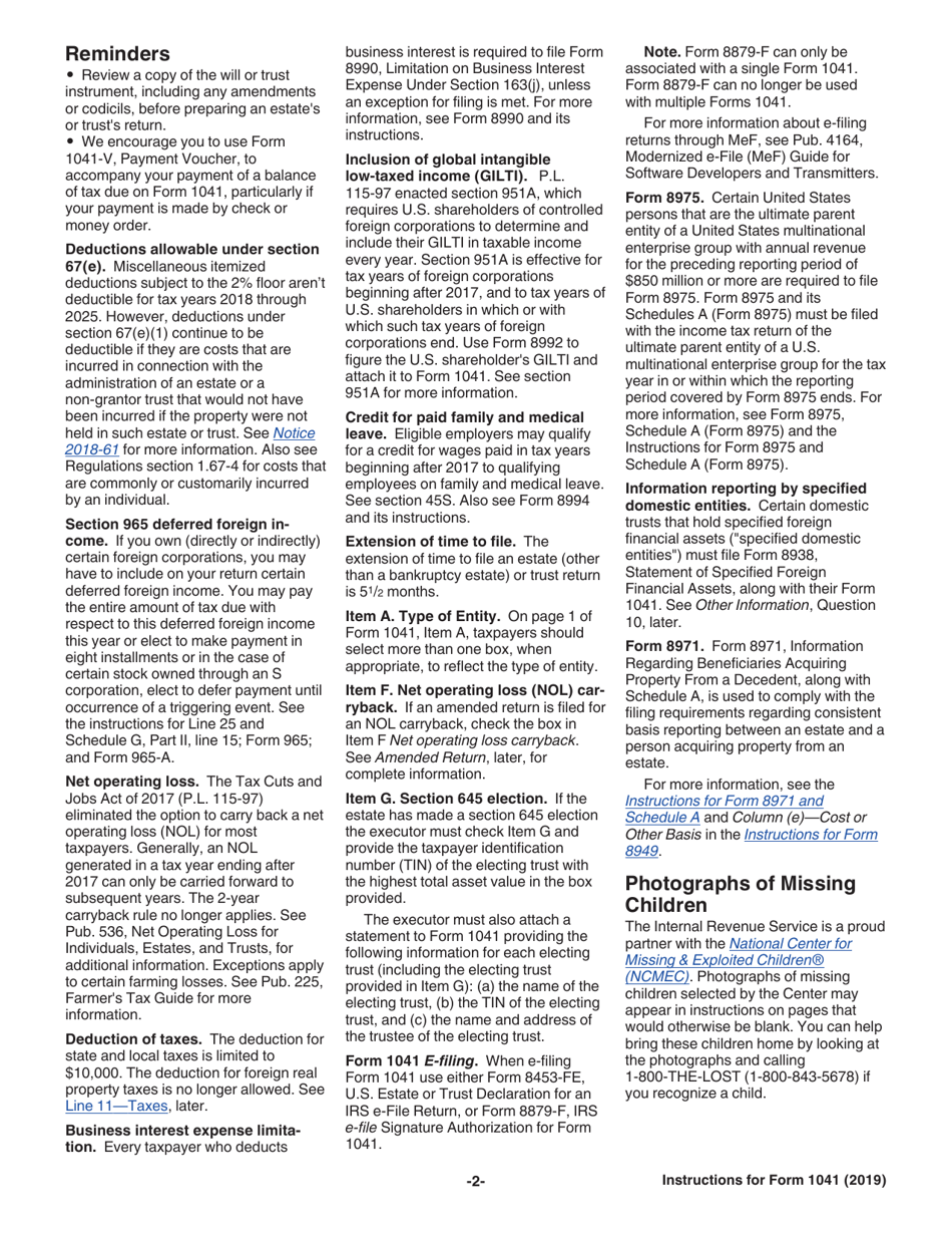 Instructions for IRS Form 1041 Schedule A, B, G, J, K-1 U.S. Income Tax Return for Estates and Trusts, Page 2