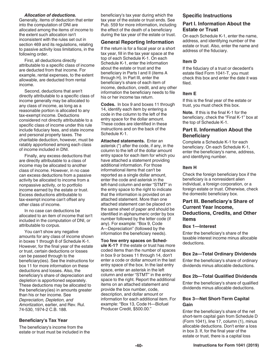 Instructions for IRS Form 1041 Schedule A, B, G, J, K-1 U.S. Income Tax Return for Estates and Trusts, Page 40