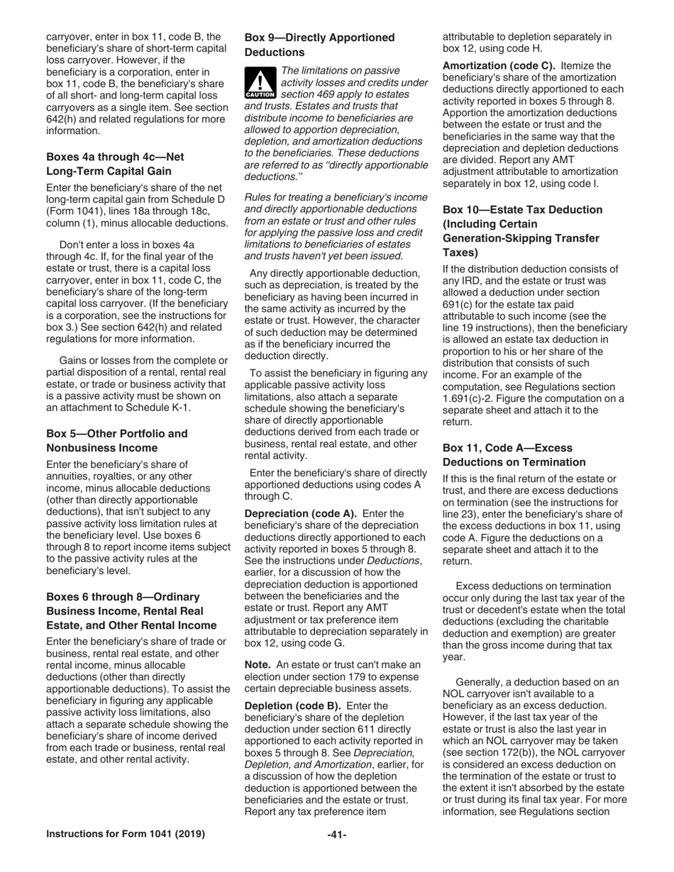 Instructions for IRS Form 1041 Schedule A, B, G, J, K-1 U.S. Income Tax Return for Estates and Trusts, Page 41