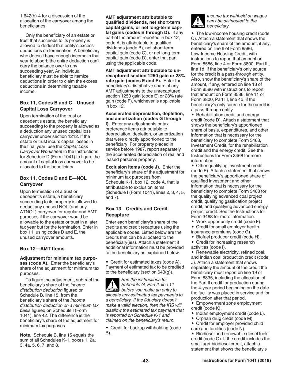 Instructions for IRS Form 1041 Schedule A, B, G, J, K-1 U.S. Income Tax Return for Estates and Trusts, Page 42