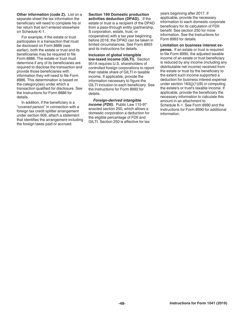 Instructions for IRS Form 1041 Schedule A, B, G, J, K-1 U.S. Income Tax Return for Estates and Trusts, Page 48