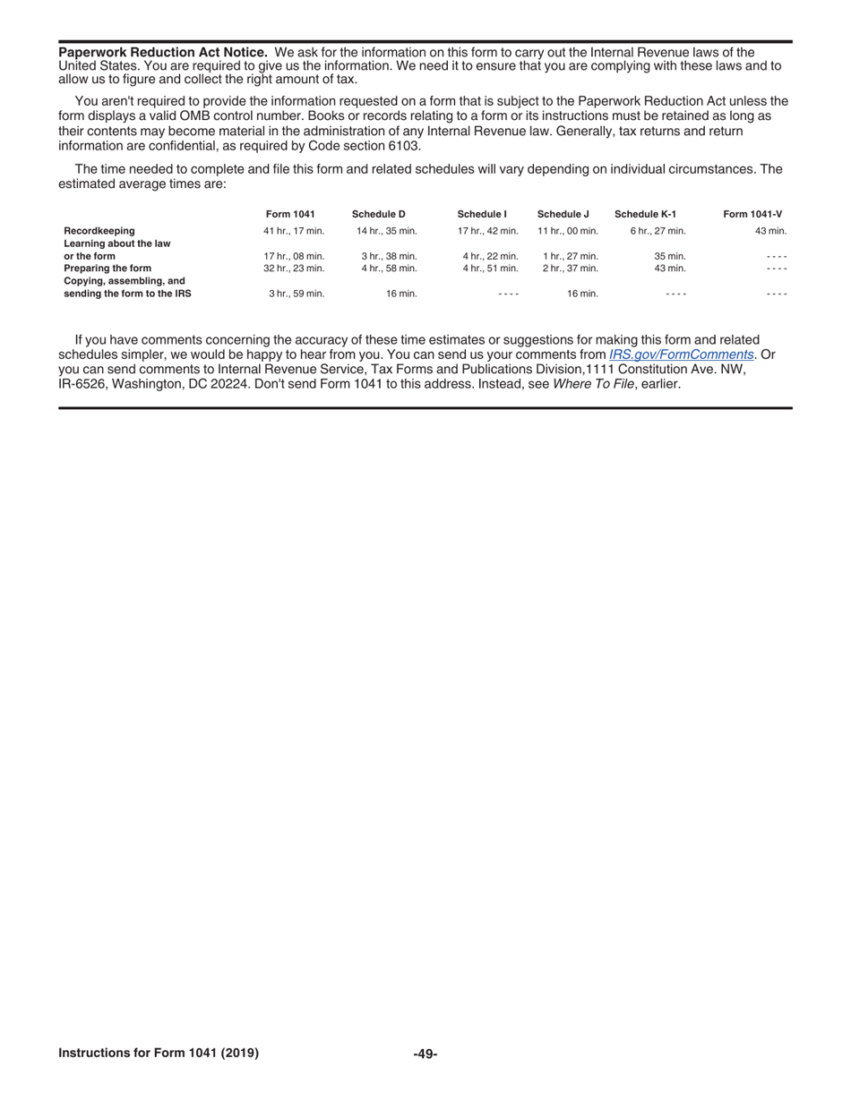 Instructions for IRS Form 1041 Schedule A, B, G, J, K-1 U.S. Income Tax Return for Estates and Trusts, Page 49