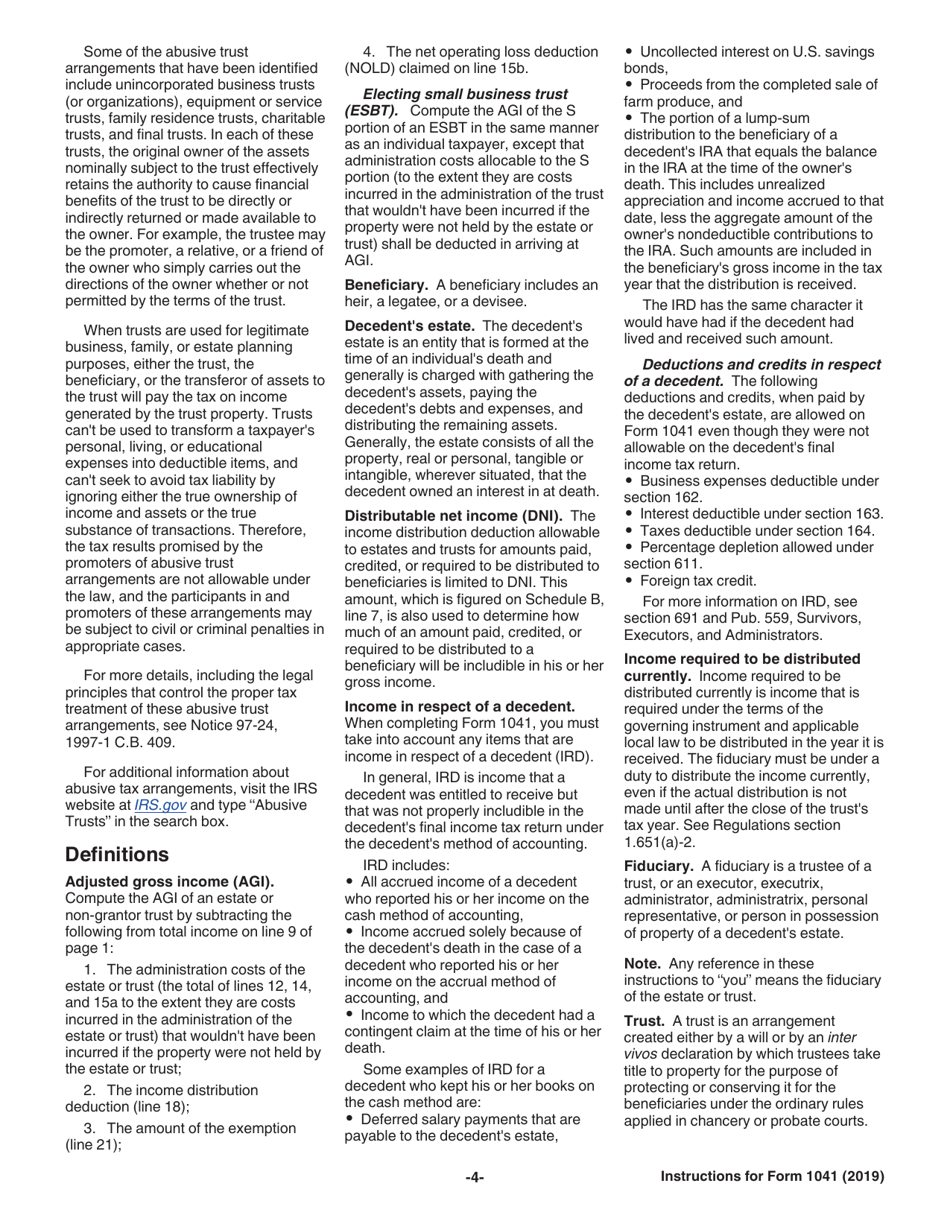 Instructions for IRS Form 1041 Schedule A, B, G, J, K-1 U.S. Income Tax Return for Estates and Trusts, Page 4