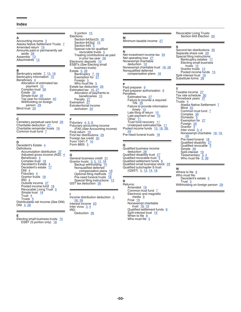 Instructions for IRS Form 1041 Schedule A, B, G, J, K-1 U.S. Income Tax Return for Estates and Trusts, Page 50