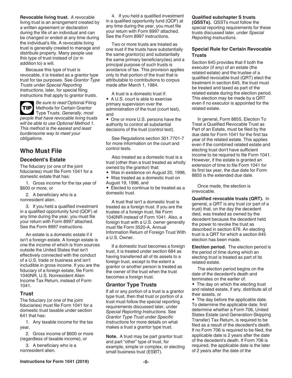 Instructions for IRS Form 1041 Schedule A, B, G, J, K-1 U.S. Income Tax Return for Estates and Trusts, Page 5