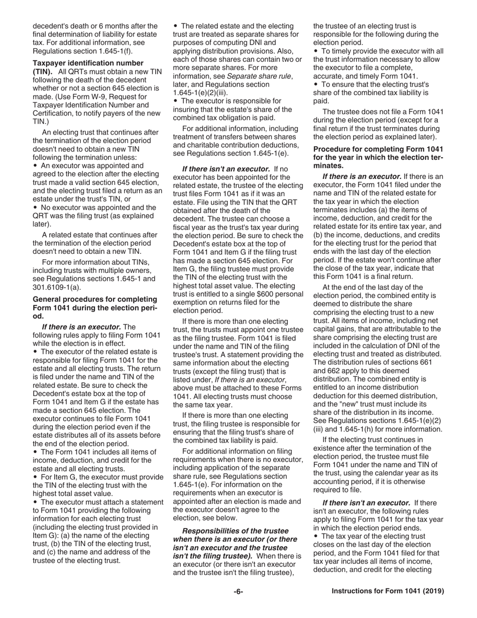 Instructions for IRS Form 1041 Schedule A, B, G, J, K-1 U.S. Income Tax Return for Estates and Trusts, Page 6