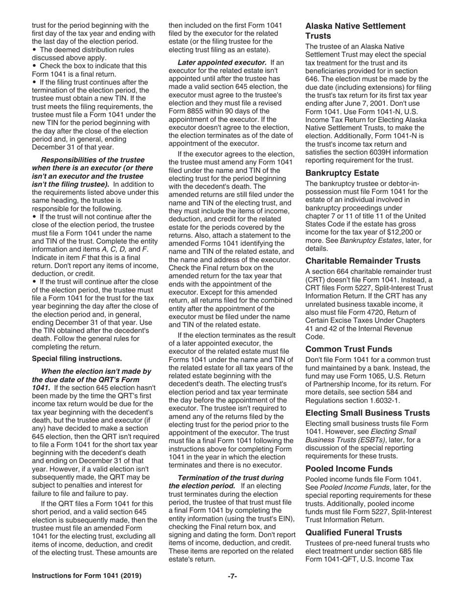 Instructions for IRS Form 1041 Schedule A, B, G, J, K-1 U.S. Income Tax Return for Estates and Trusts, Page 7