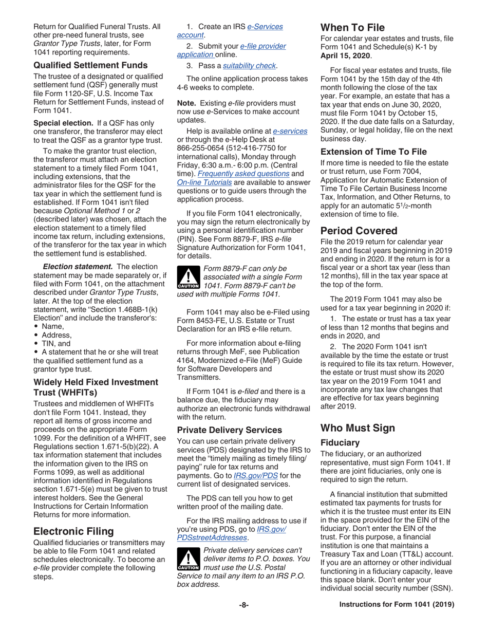 Instructions for IRS Form 1041 Schedule A, B, G, J, K-1 U.S. Income Tax Return for Estates and Trusts, Page 8