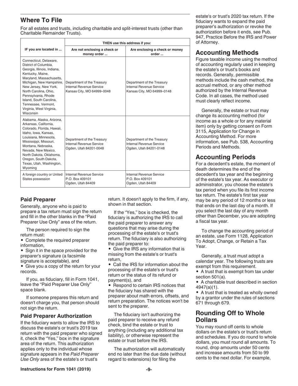 Instructions for IRS Form 1041 Schedule A, B, G, J, K-1 U.S. Income Tax Return for Estates and Trusts, Page 9