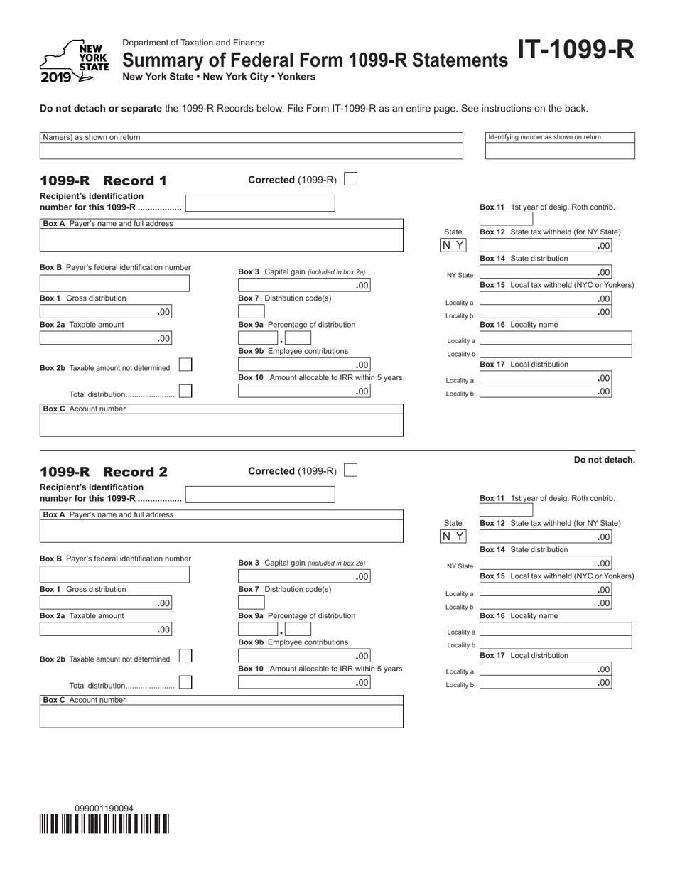 Form IT-1099-R Summary of Federal Form 1099-r Statements - New York, Page 1