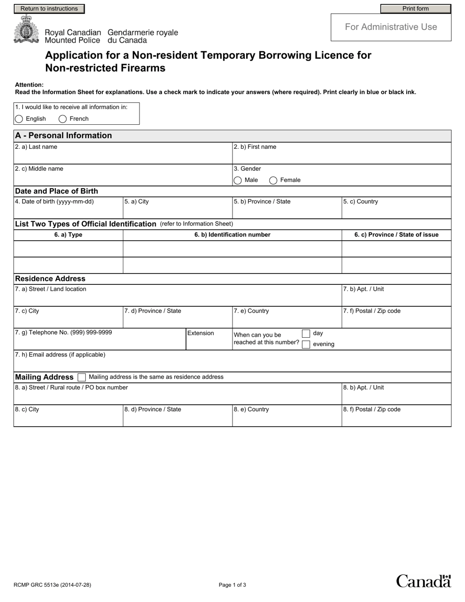Form RCMP GRC5513E Application for a Non-resident Temporary Borrowing Licence for Non-restricted Firearms - Canada, Page 3