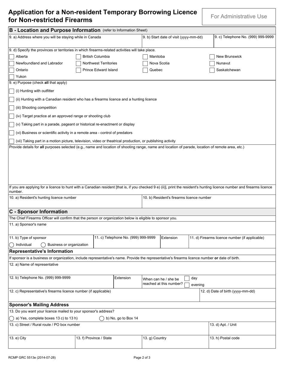 Form RCMP GRC5513E Application for a Non-resident Temporary Borrowing Licence for Non-restricted Firearms - Canada, Page 4