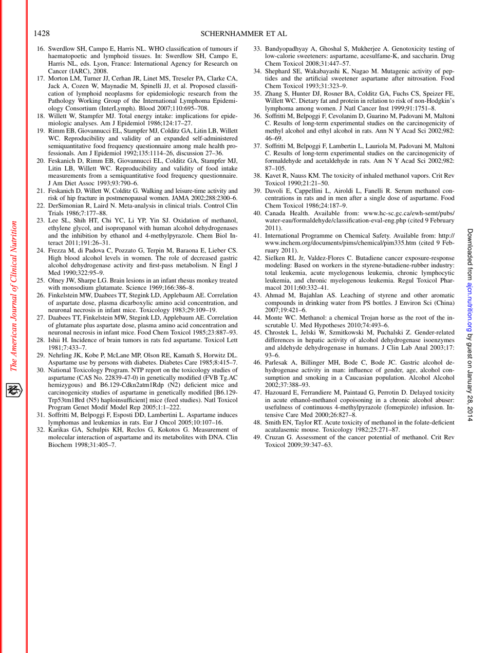 Consumption of Artificial Sweetener and Sugar-Containing Sodaand Risk of Lymphoma and Leukemia in Men and Women - the American Journal of Clinical Nutrition, Page 10