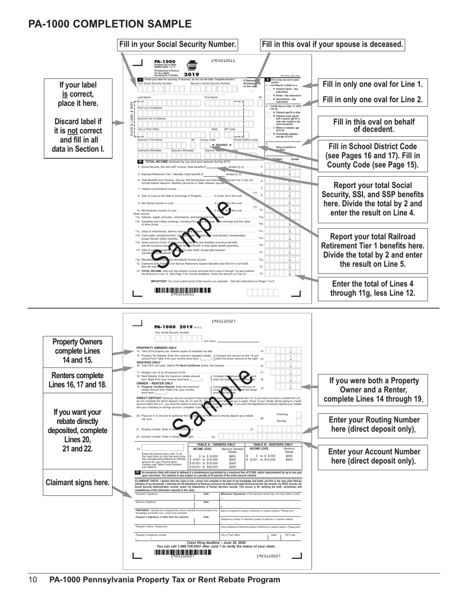 Download Instructions For Form PA 1000 Property Tax Or Rent Rebate 