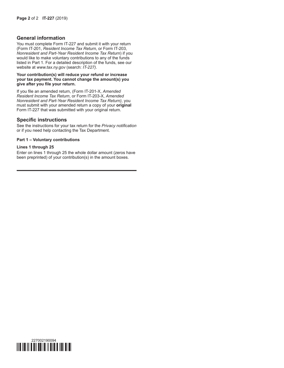 Form IT-227 New York State Voluntary Contributions - New York, Page 2