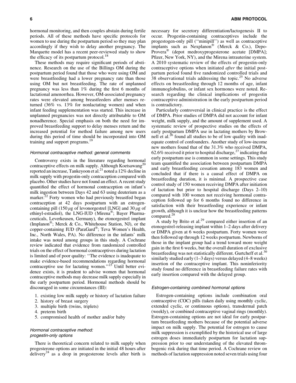Abm Clinical Protocol #13: Contraception During Breastfeeding, Page 6