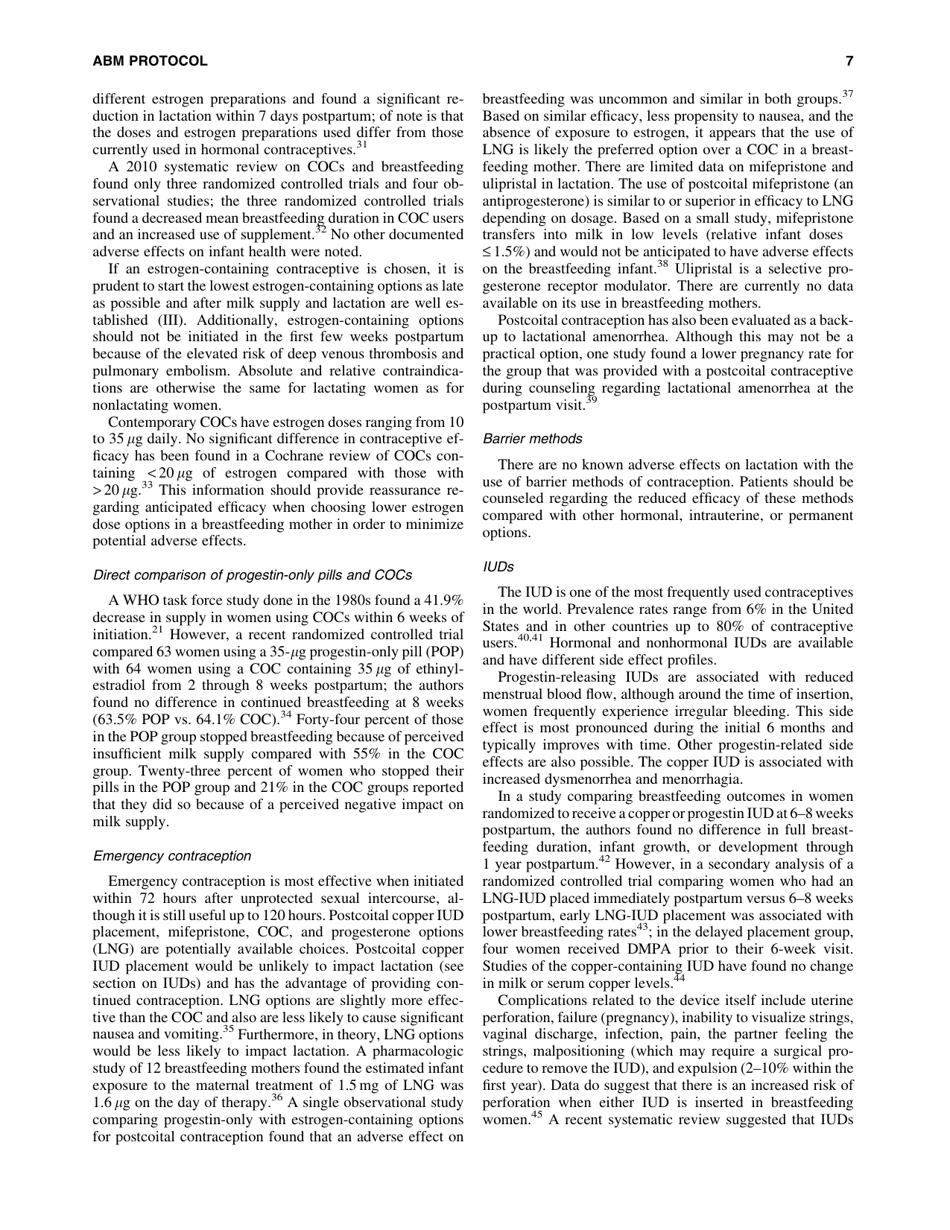 Abm Clinical Protocol #13: Contraception During Breastfeeding, Page 7