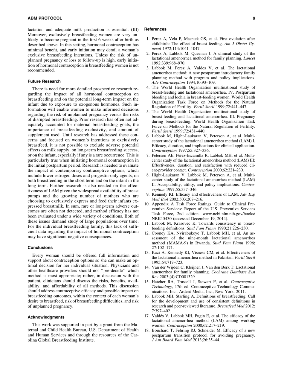 Abm Clinical Protocol #13: Contraception During Breastfeeding, Page 9