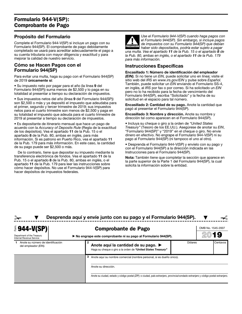 IRS Formulario 944-V(SP) Comprobante De Pago (Spanish), Page 1
